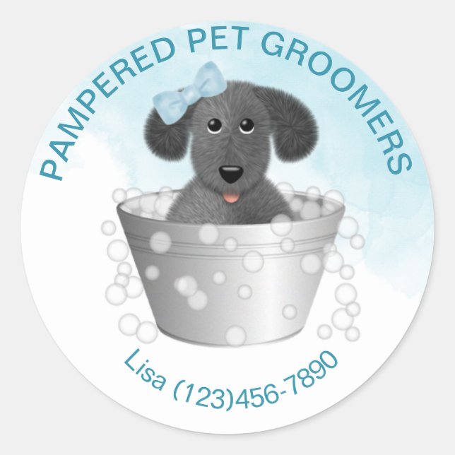 Pet Groomer Puppy in Tub Cute Classic Round Sticker (Front)