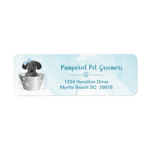 Pet Groomer Puppy in Tub Cute Return Address Label (Front)