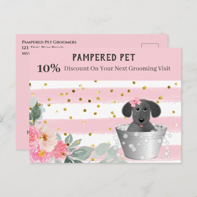 Pet Groomer Puppy in Tub Marketing Postcard (Front/Back)