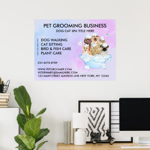 Pet Groomer Sitting Dog Cat Bath Poster