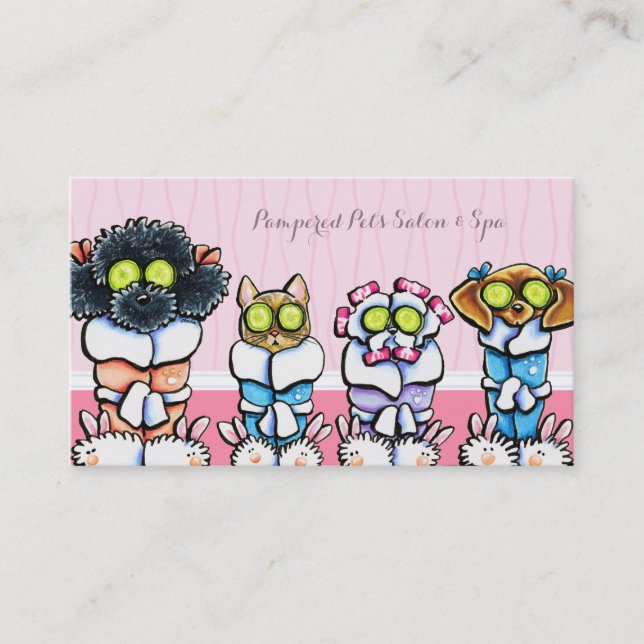 Pet Groomer Spa Dogs Cat Robes Pink Appointment Card (Front)
