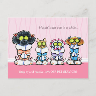 Pet Groomer Spa Dogs Cat Robes Pink Coupon Mailer Postcard