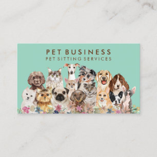 Pet Groomer Spa Dogs Cats Green Brown Floral Business Card