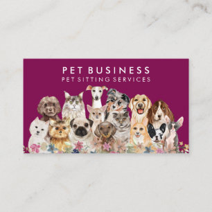 Pet Groomer Spa Dogs Cats purple pink Floral Business Card