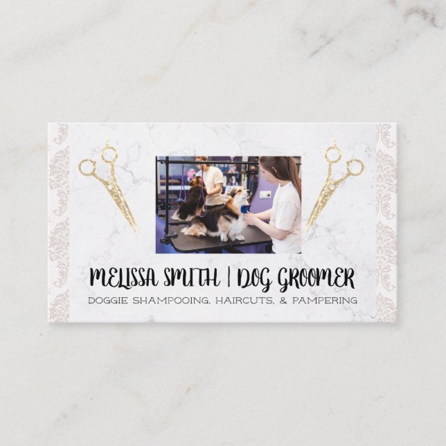 Pet Groomer Working with Dog | Animal Care Business Card (Front)
