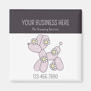 Pet grooming balloon dog business card magnet