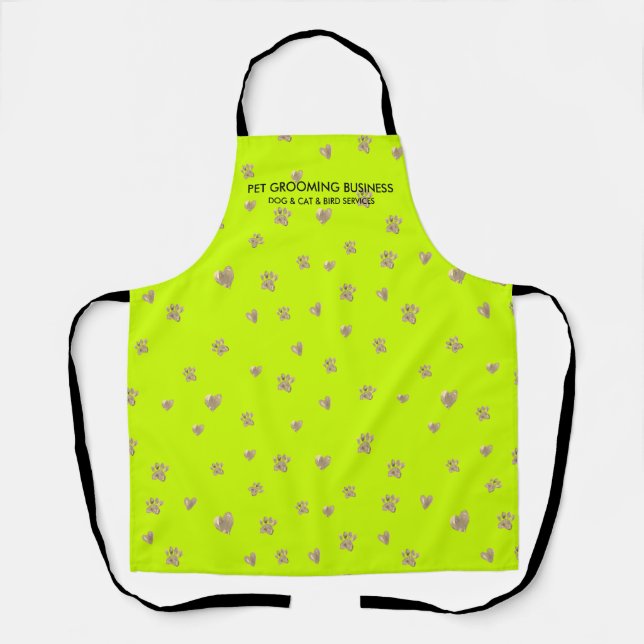 Pet Grooming Dog Cat Neon Veterinary Paws Apron (Front)
