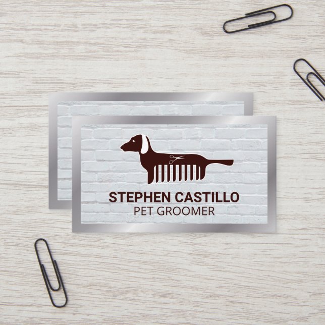 Pet Grooming Logo | Dog Comb Business Card (Front/Back In Situ)
