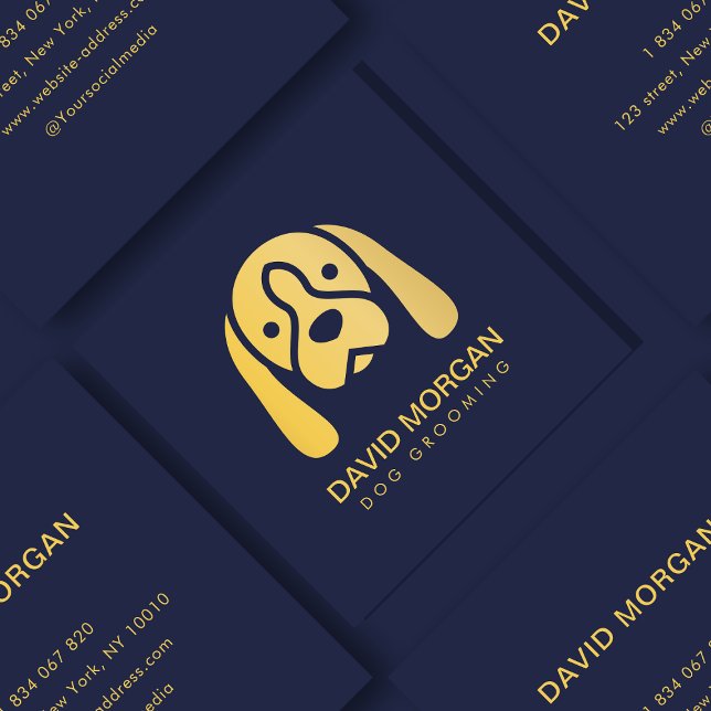 Pet Grooming Luxury Gold Dog Logo  Square Business Card (Creator Uploaded)