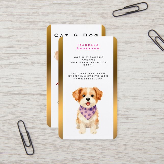 Pet Grooming Personalized Luxury Modern Collection Business Card (Front/Back In Situ)
