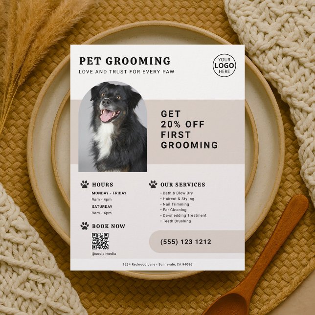 Pet Grooming Photo QR Code Brown Flyer (Creator Uploaded)