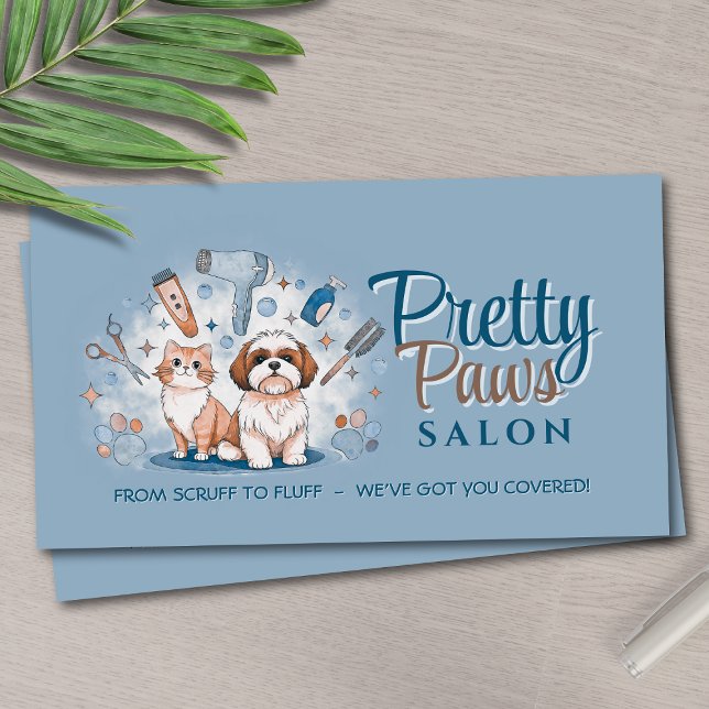 Pet Grooming Services - Watercolor art Business Card (Creator Uploaded)