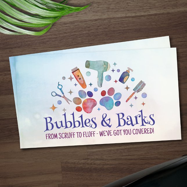 Pet Grooming Services - Watercolor art  Business Card (Creator Uploaded)