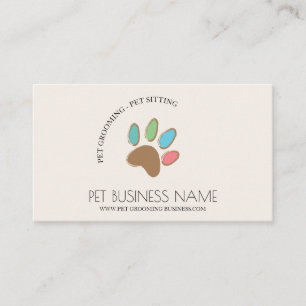 Pet Grooming Sitting Dog Cat Paw Business Card