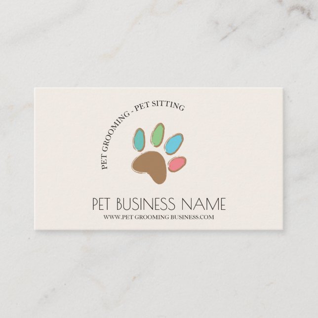 Pet Grooming Sitting Dog Cat Paw Business Card (Front)