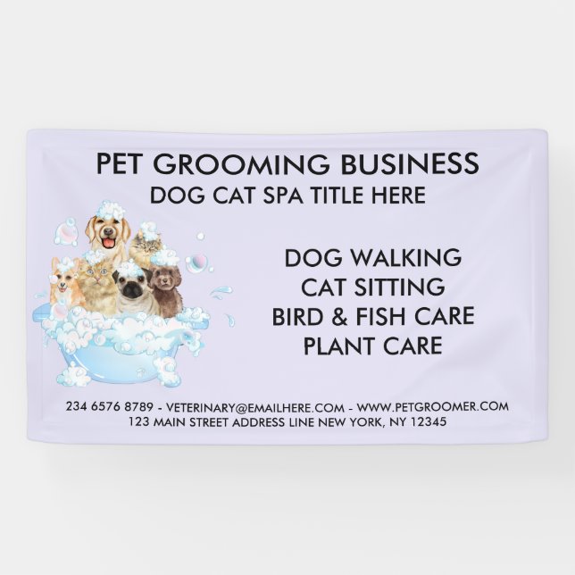 Pet Grooming Sitting Dog Cat Spa Bathing Banner (Horizontal)