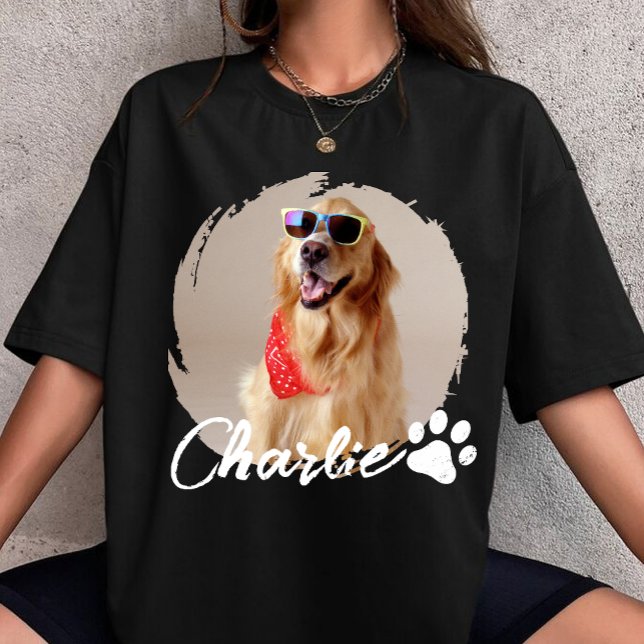 Pet Grunge Simple Modern Custom Dog Photo & Name T-Shirt (Creator Uploaded)