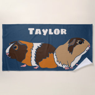 Pet Guinea Pigs Illustrations Personalised Beach Towel
