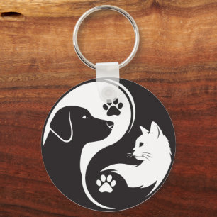 Pet Harmony Yin Yang Keychain - Soulful Cat & Dog 