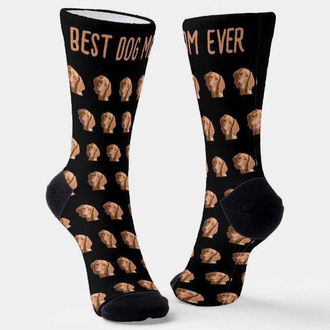 Pet Head Photo Black Pattern Best Dog Mum Ever Socks (Angled)