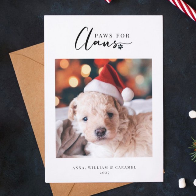 Pet Holiday Photo Card "Paws for Claus" Flat Card (Creator Uploaded)