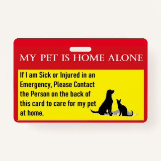 Pet home alone emergency card ID badge