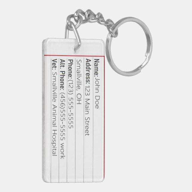 Pet home alone emergency card keychain (Back Left)