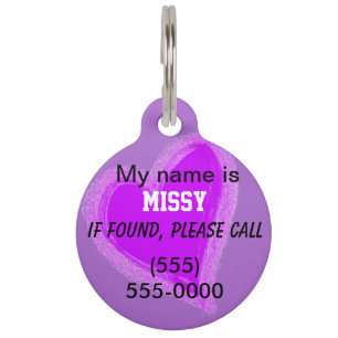 Pet ID Alert Tags Purple Pink Heart