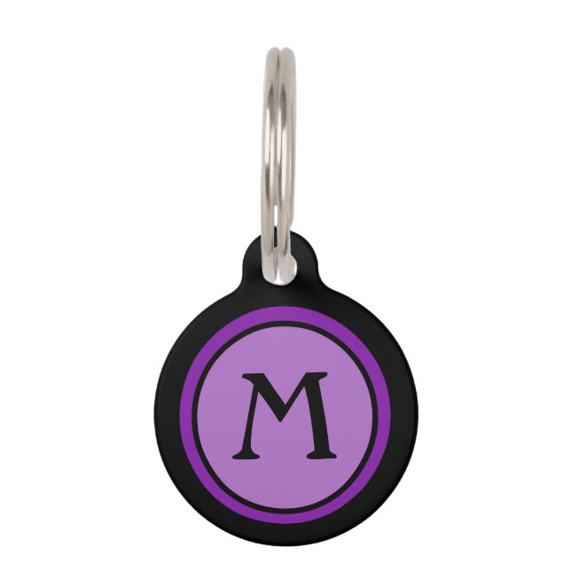 Pet ID Tag - Black & Purple Monogram (Front)