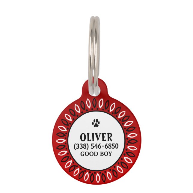 Pet ID Tag - Red Bandanna Design (Front)