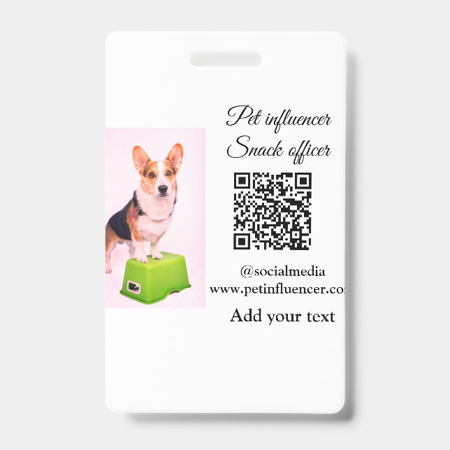 Pet influencer add pet photo name social media  ID badge (Front)