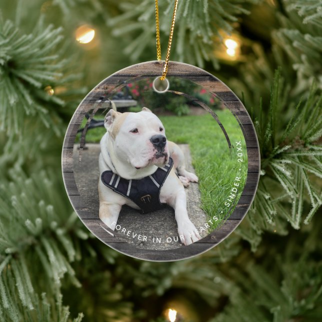 Pet Keepsake Circular Grunge 2 Photo Ceramic Ornament (Tree)