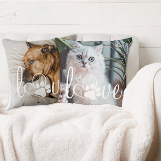 Pet Life Love | Paw Print Heart Reversible 2-Photo Cushion
