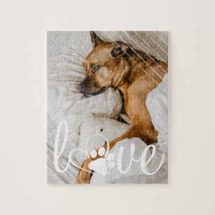 Pet Life Love   Paw Print Heart Script Photo Jigsaw Puzzle