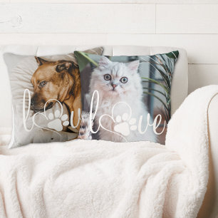 Pet Life Love   Paw Print Heart Script Quote Photo Cushion