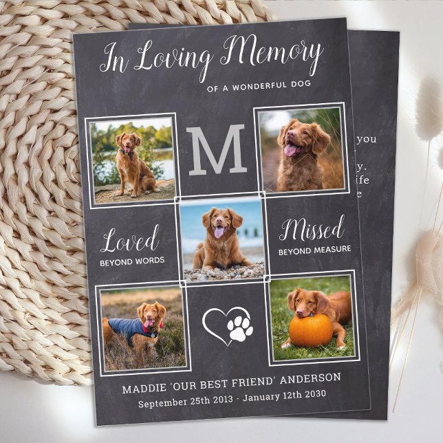 Pet Loss 5 Photo Custom Dog Memorial Sympathy Thank You Card (Creator Uploaded)