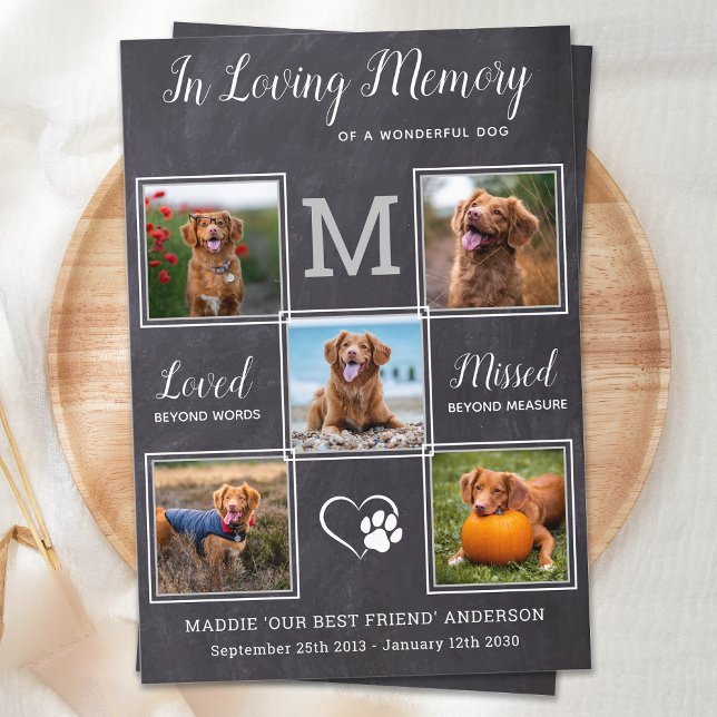 Pet Loss 5 Photo Personalise Dog Memorial Sympathy Thank You Card (Creator Uploaded)