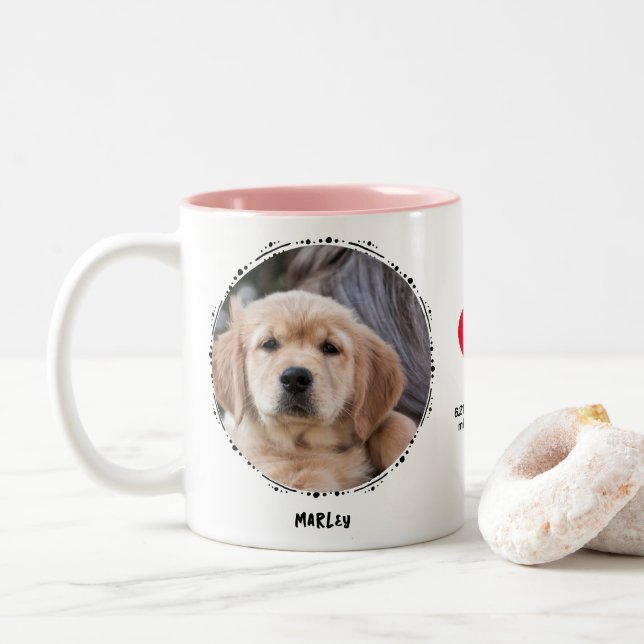 Pet Loss Dog Memorial Keepsake 2 Photo Custom Two-Tone Coffee Mug (With Donut)
