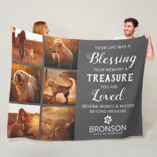 Pet Loss - Dog Memorial Photo Collage Fleece Blanket