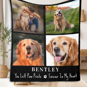 Pet Loss Gift Dog Memorial Custom 4 Photo Collage Fleece Blanket