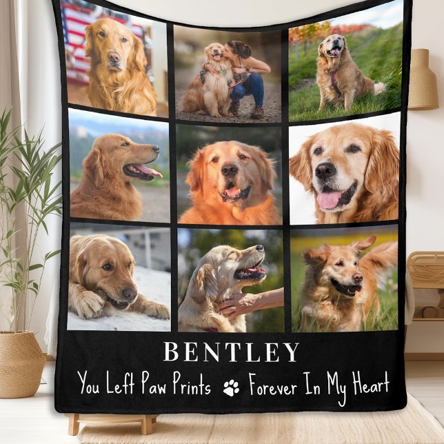 Pet Loss Gift Dog Memorial Custom 9 Photo Collage  Fleece Blanket (Creator Uploaded)