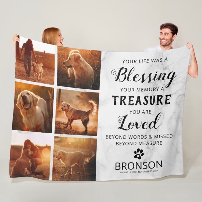 Pet Loss Memorial Photo Collage Fleece Blanket (In Situ)