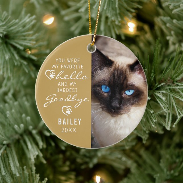 Pet Loss Sympathy Cat Memorial Photo Keepsake Ceramic Ornament (Tree)