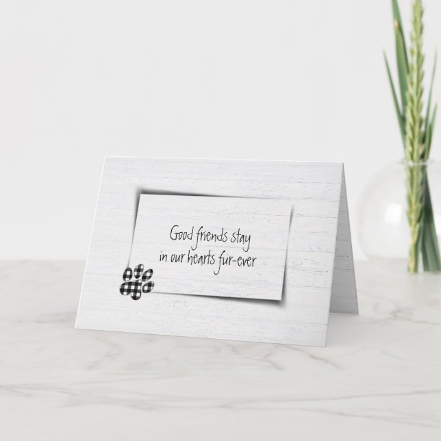 Pet Loss Sympathy Gingham Pawprint Card (Front)