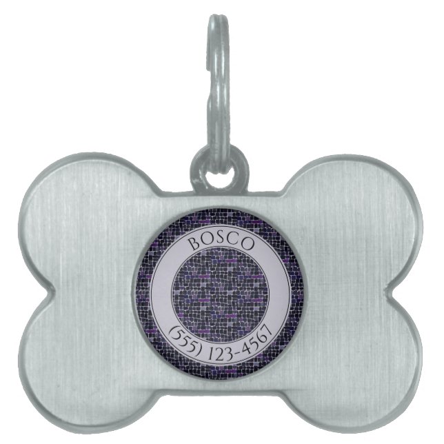 PET LOVE Bone Pet Tag - Black Mosaic (Front)