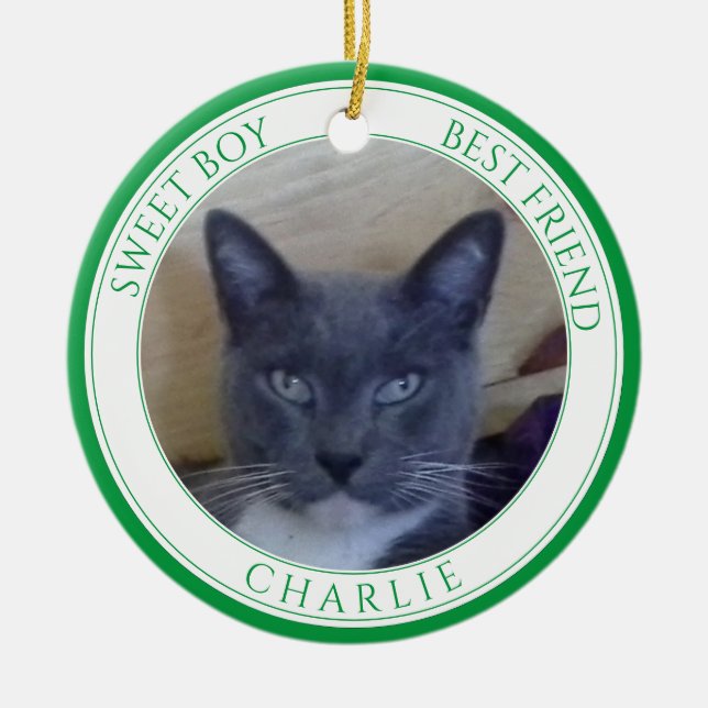 PET LOVE Ceramic Circle Ornament + Text / Green (Front)