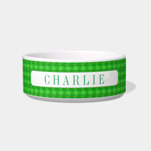 PET LOVE Ceramic Pet Bowl / Green Plaid