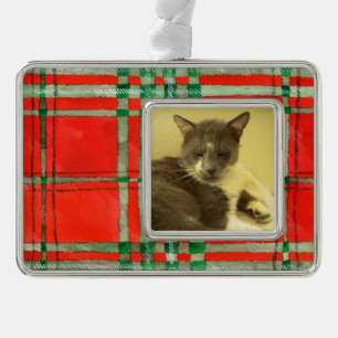 PET LOVE Framed Horiz Ornament / Red Scott Plaid