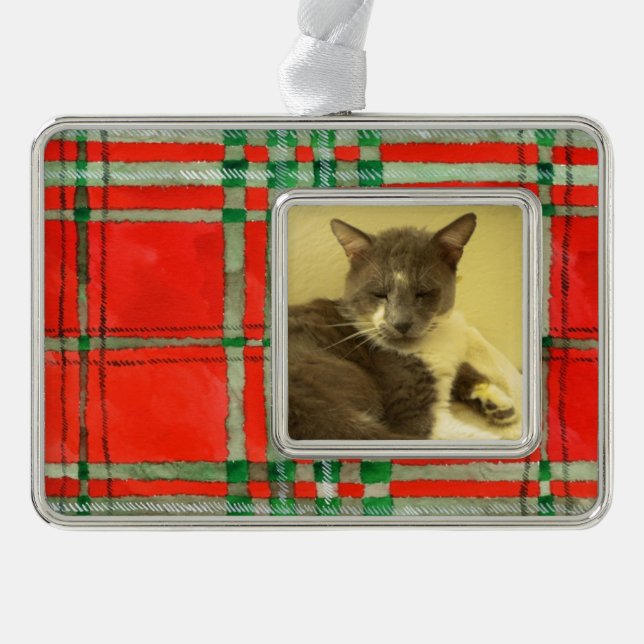 PET LOVE Framed Horiz Ornament / Red Scott Plaid (Front)