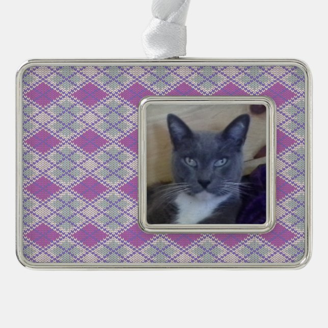 PET LOVE Framed Horizontal Ornament / Lilac Knit (Front)